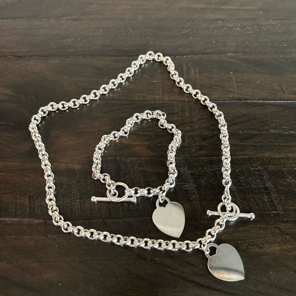 Heart Chain Necklace and Bracelet